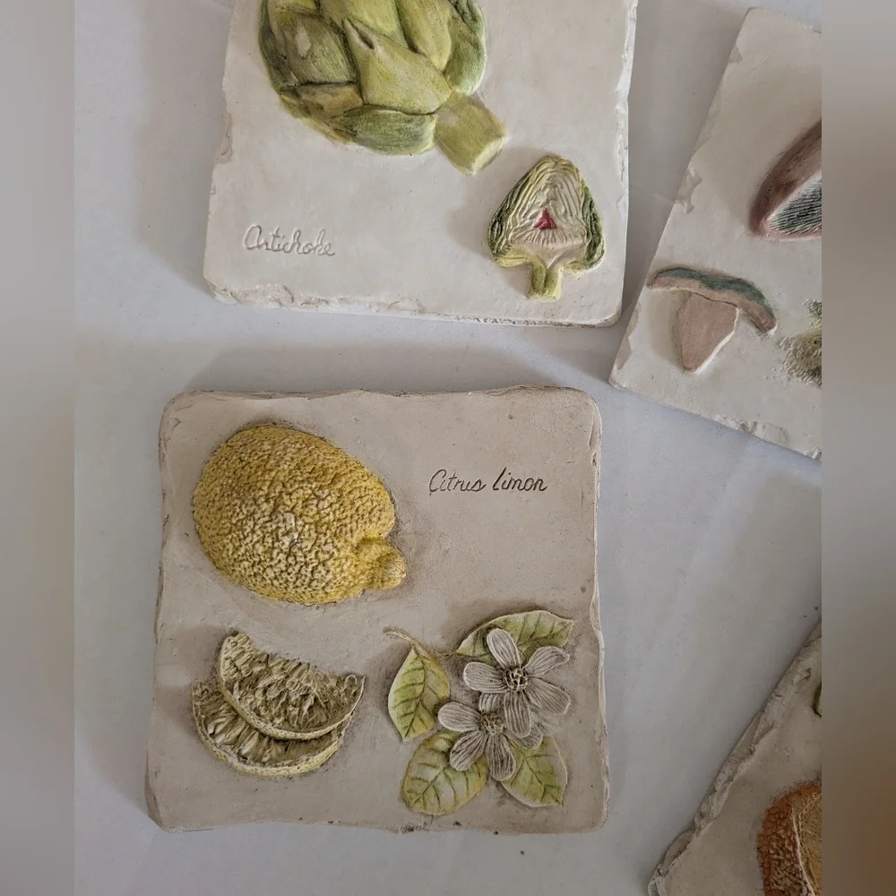 Hen Feathers Ceramic Wall Plaque. Choice Of One. Mushroom, Veggies Etc
